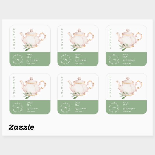 Teapot Sage Tea Label スクエアシール (シート)