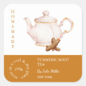Teapot Turmeric Root Tea Label スクエアシール (正面)