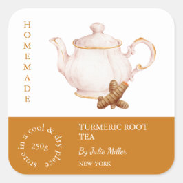 Teapot Turmeric Root Tea Label スクエアシール