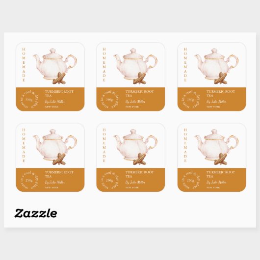 Teapot Turmeric Root Tea Label スクエアシール (シート)