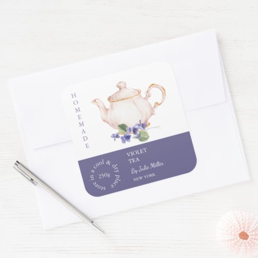 Teapot Violet Tea Label スクエアシール (封筒)