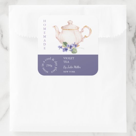 Teapot Violet Tea Label スクエアシール (バッグ)
