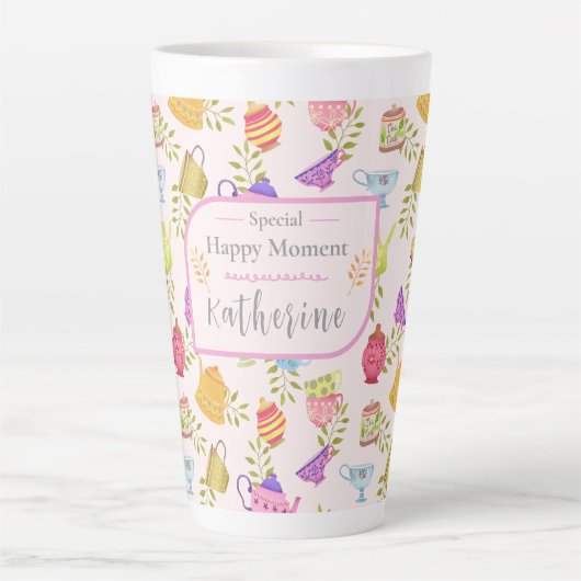 Teapots and Cups Garden Pink カフェラテマグ (正面)