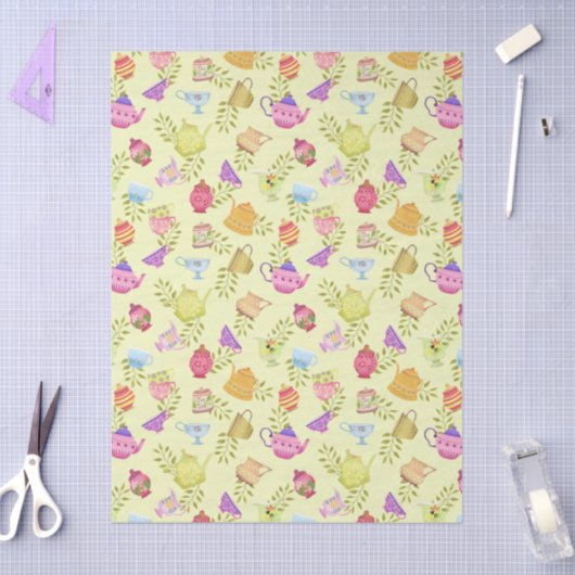 Teapots and Cups Garden Yellow 薄葉紙 (クラフト)