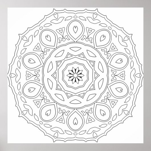 Teardrop Heart Mandala with Ornate Leaf Layers ポスター (正面)
