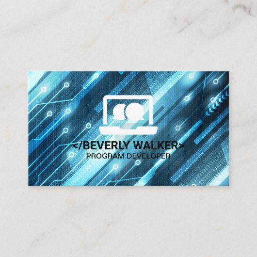 Techコンピュータロゴ | バイナリコードの背景 名刺 (正面)