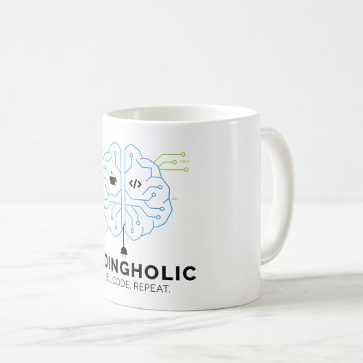 Tech Brain Coding Mug for Programmers & Coders コーヒーマグカップ (正面右)