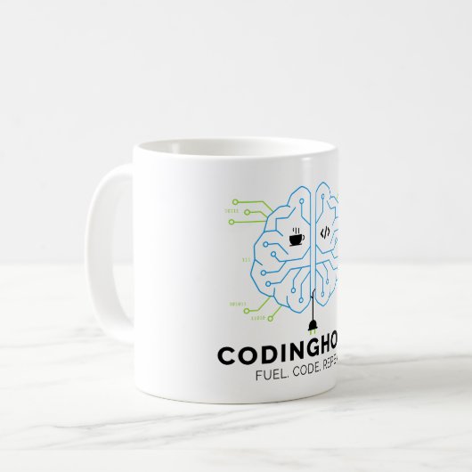Tech Brain Coding Mug for Programmers & Coders コーヒーマグカップ (正面左)