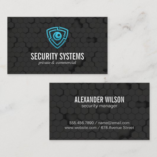 Tech Cyber Shieldロゴ | 幾何学的な背景 名刺 (正面/裏面)