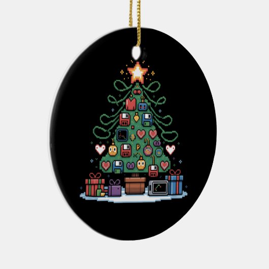 Tech Programming Retro Gaming Christmas Tree Geek セラミックオーナメント (右)