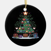Tech Programming Retro Gaming Christmas Tree Geek セラミックオーナメント (正面)