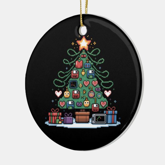Tech Programming Retro Gaming Christmas Tree Geek セラミックオーナメント (左)