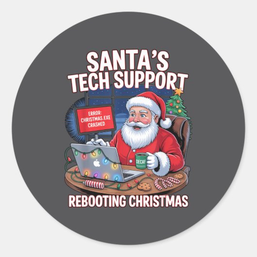 Tech Rebooting Support Santa s Shirt ラウンドシール (正面)