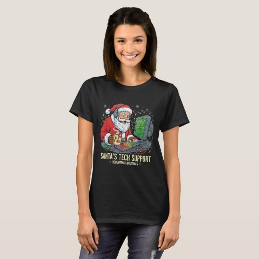 Tech Support Rebooting s Computer Santa Santa Laug Tシャツ (正面フル)