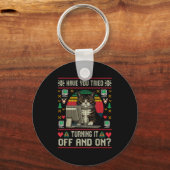 Tech Suprts Cat Engineer Computer Ugly Christmas S キーホルダー (正面)