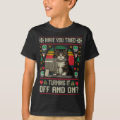 Tech Suprts Cat Engineer Computer Ugly Christmas S Tシャツ (正面)