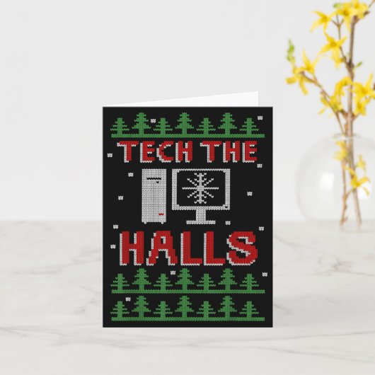 Tech The Halls Ugly Computer Geek Festive Christma カード (黄色い花)
