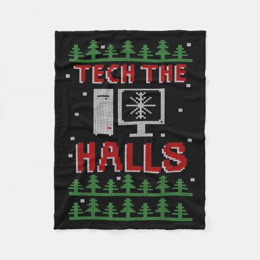Tech The Halls Ugly Computer Geek Festive Christma フリースブランケット (正面)