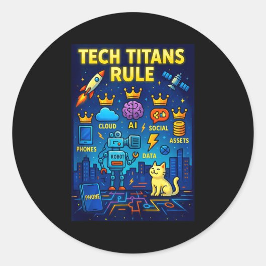Tech Titans Rule Funny Big Technology Satire Wer G ラウンドシール (正面)