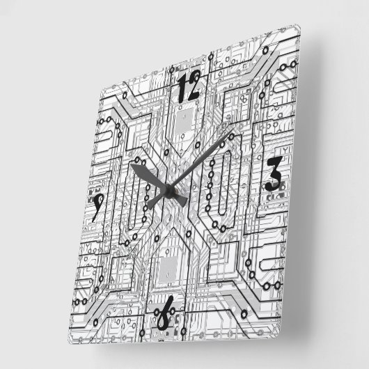 techieギーク用の灰色のスチールクロックの回路基板 スクエア壁時計 (傾斜)