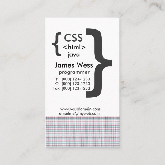 TechieジャワCSSコンピュータくもの巣プログラマー 名刺 (正面)