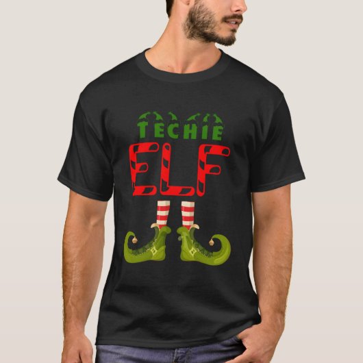 Techie小妖精や小人おもしろいグループマッチング家族パジャマ Tシャツ (正面)
