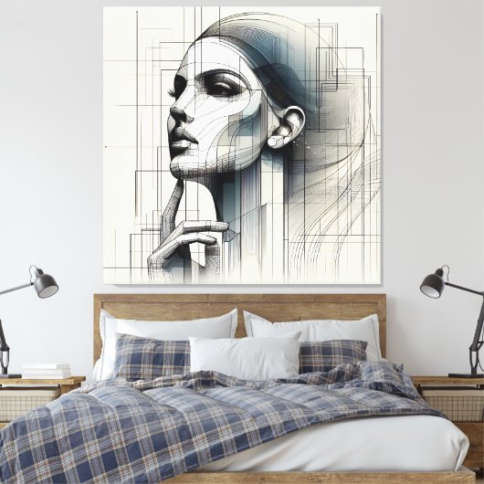 Technical Line Portrait/ Technisches Linienporträt キャンバスプリント (インサイチュ (寝室))