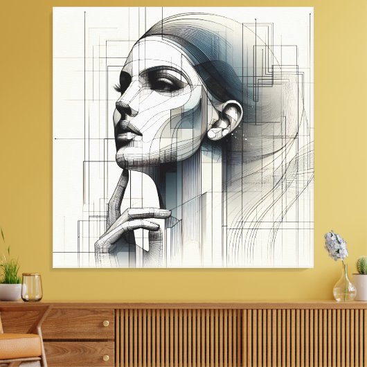 Technical Line Portrait/ Technisches Linienporträt キャンバスプリント (インサイチュ (リビング))