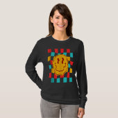Techno Acid House Music Retro Groovy Smile Checker Tシャツ (正面フル)