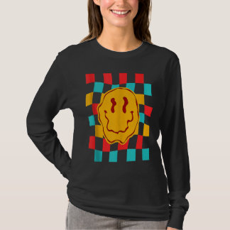Techno Acid House Music Retro Groovy Smile Checker Tシャツ