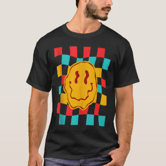 Techno Acid House Music Retro Groovy Smile Checker Tシャツ