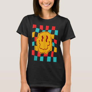 Techno Acid House Music Retro Groovy Smile Checker Tシャツ