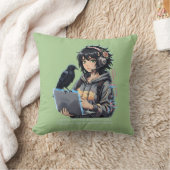 Techno-Mädchen mit Rabe und Laptop クッション (ブランケット)