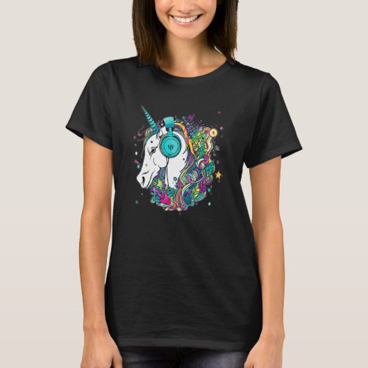 Techno Unicorn Dj Music  EDM Festival Tシャツ (正面)