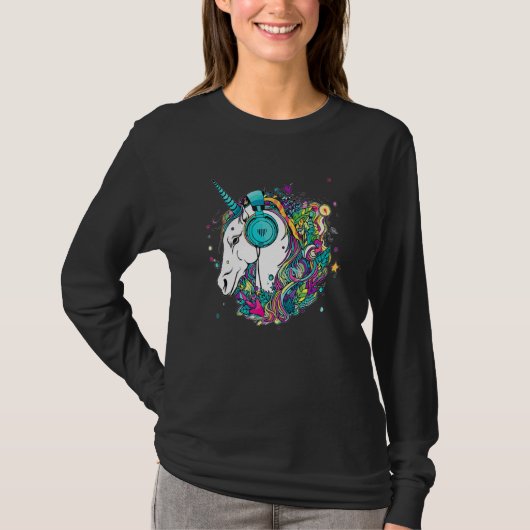 Techno Unicorn Dj Music  EDM Festival Tシャツ (正面)