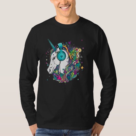 Techno Unicorn Dj Music EDM Festival Tシャツ (正面)