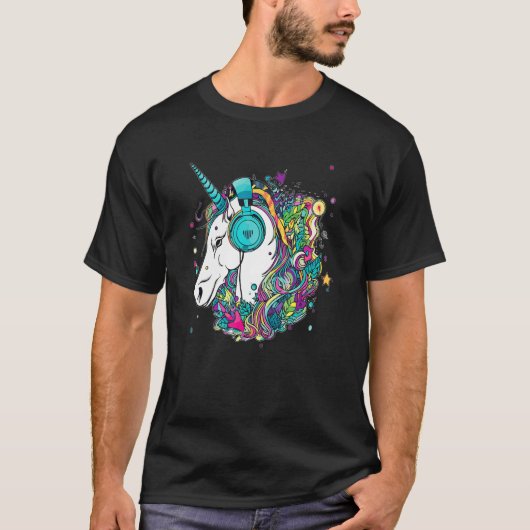 Techno Unicorn Dj Music EDM Festival Tシャツ (正面)