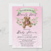 Teddyクマは明らかに待つことができピンクの女の子の赤ちゃんシャワーI 招待状 (正面)