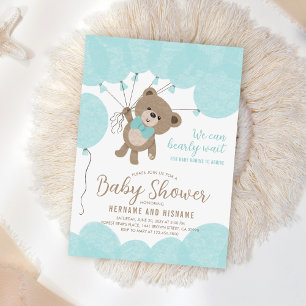 Teddyクマ我々はボーイブルーベビーシャワーを待つことができる 招待状
