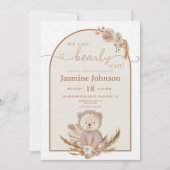Teddyクマ我々はBoho赤ちゃんシャワーを待つことができる 招待状 (正面)