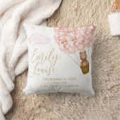 TeddyベアーピンクバルーンBaby Girl誕生統計 クッション (ブランケット)