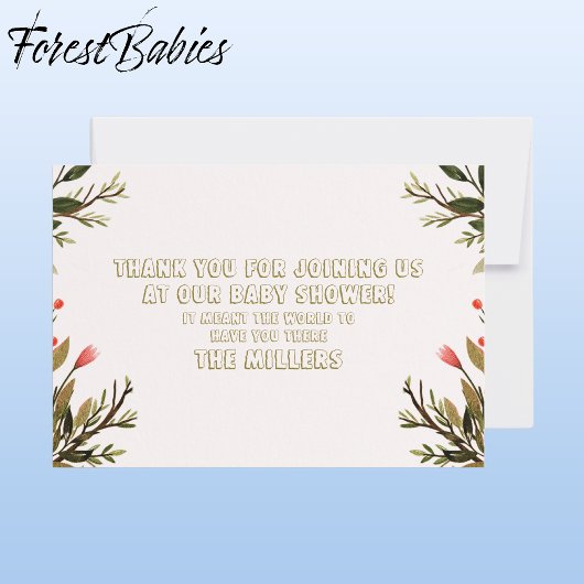 Teddy Bearかわいいピンクのフローラ葉ベビーシャワー🧸 サンキューカード