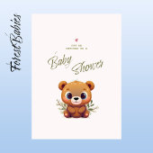Teddy Bearかわいいピンクのフローラ葉ベビーシャワー🧸 招待状