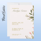 Teddy Bearかわいいピンクのフローラ葉ベビーシャワー🧸 招待状