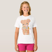 Teddy Bearが花束の女の子のTシャツを持つ Tシャツ (正面フル)
