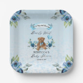 Teddy Bearが青い少年の赤ちゃんシャワーを心待ちにできる ペーパープレート (正面)