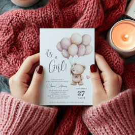 Teddy Bearその女の子パープルベージュ風船 招待状