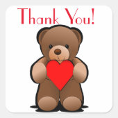Teddy Bearとハートありがとうラベル スクエアシール (正面)
