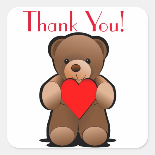 Teddy Bearとハートありがとうラベル スクエアシール (正面)