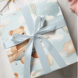 Teddy Bearと飛行機キッズシームレスパターン ラッピングペーパー